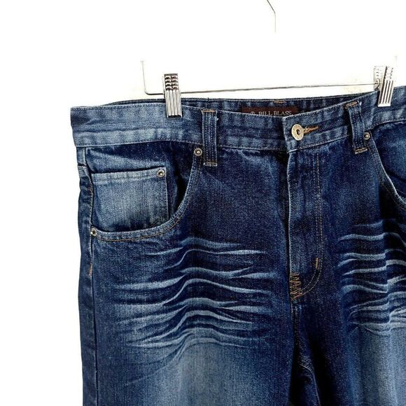 Bill Blass Blue Denim Whiskering Stone‎ Wash Mid Rise Jeans 38/32 - Picture 2 of 8